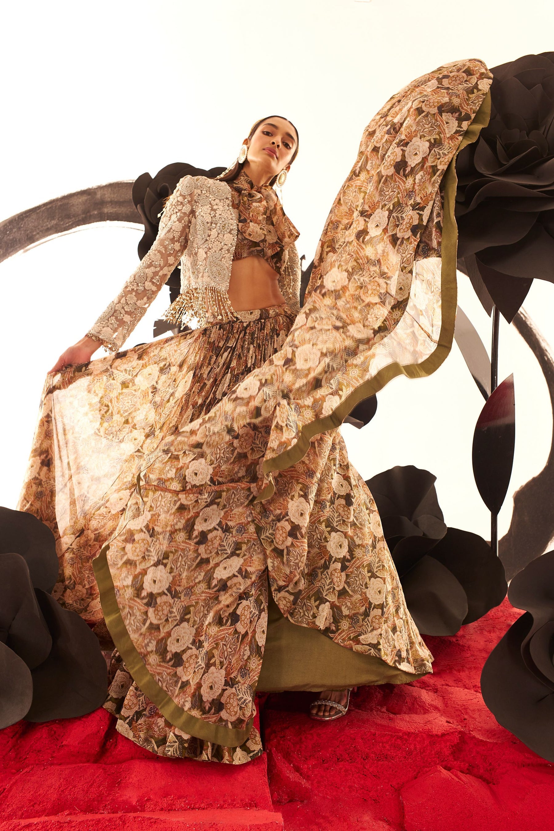 Abstract Floral Skirt & Jacket Set - MARKET