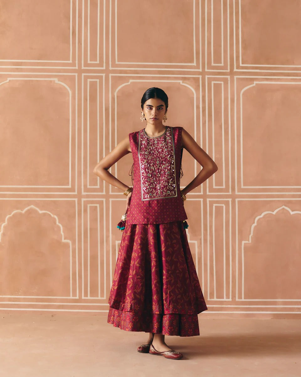 Berry Plum Cropped Lehenga - MARKET
