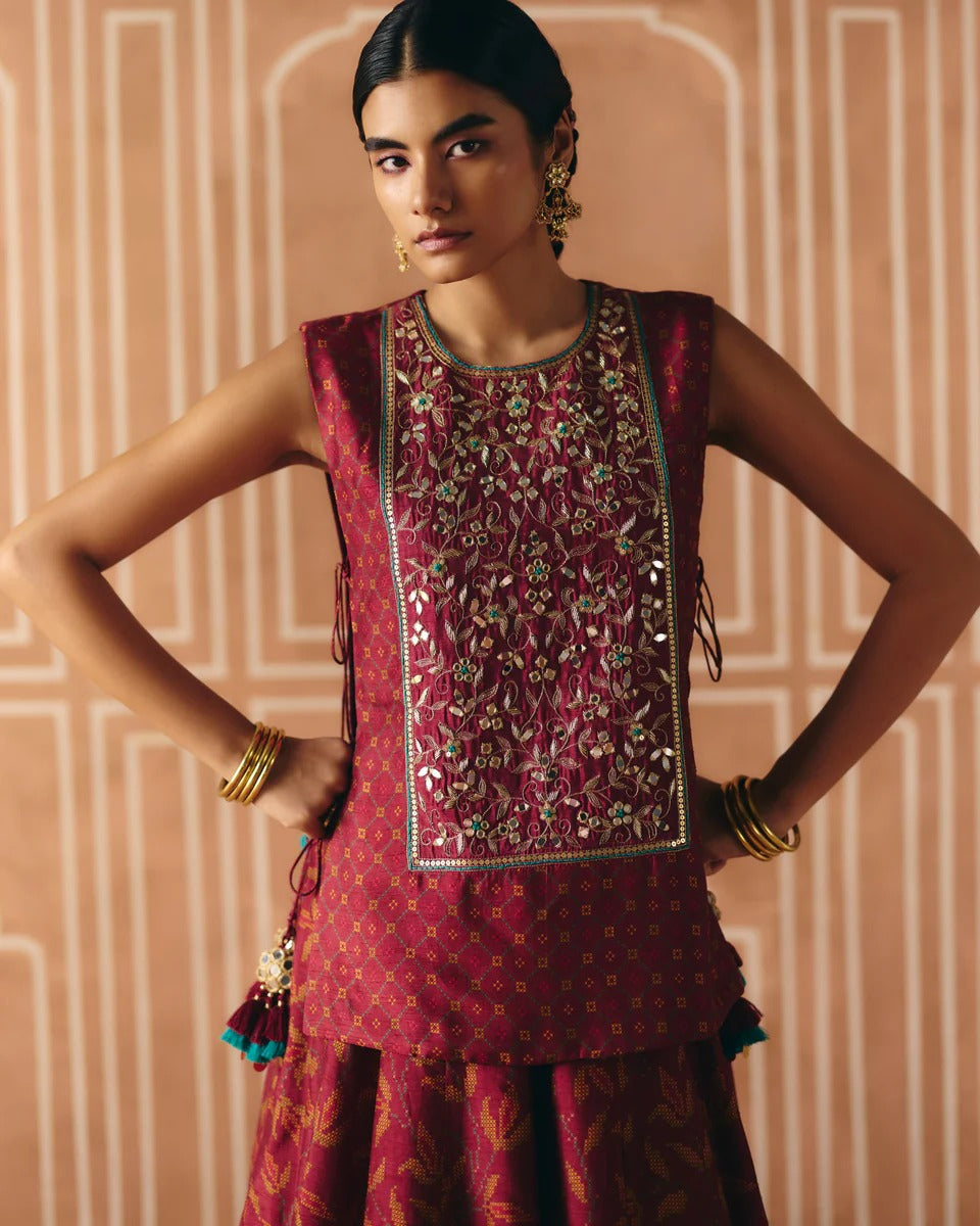 Berry Plum Cropped Lehenga - MARKET