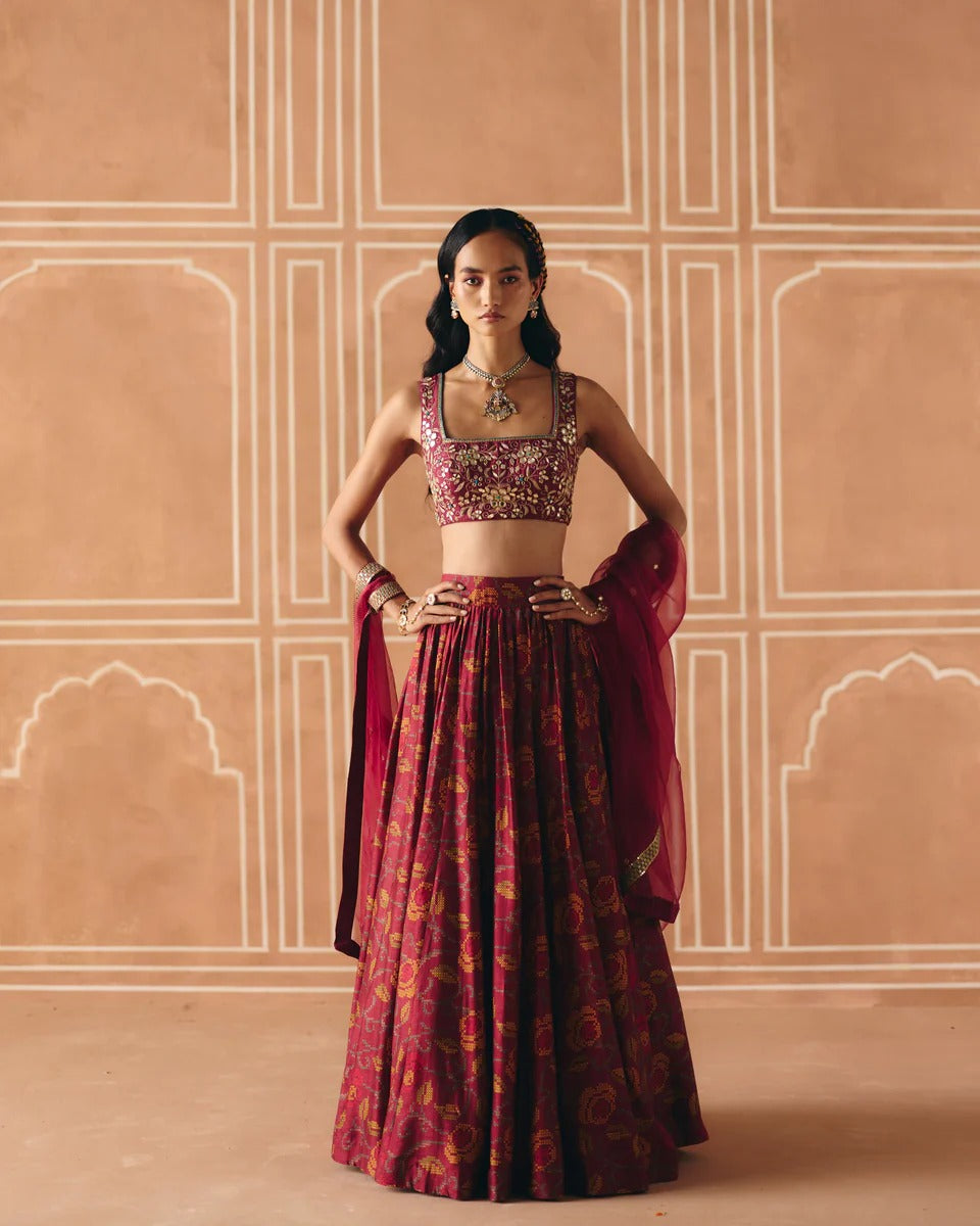Berry Plum Gathered Lehenga - MARKET