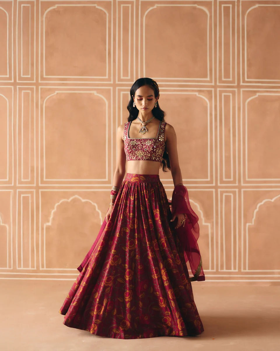 Berry Plum Gathered Lehenga - MARKET