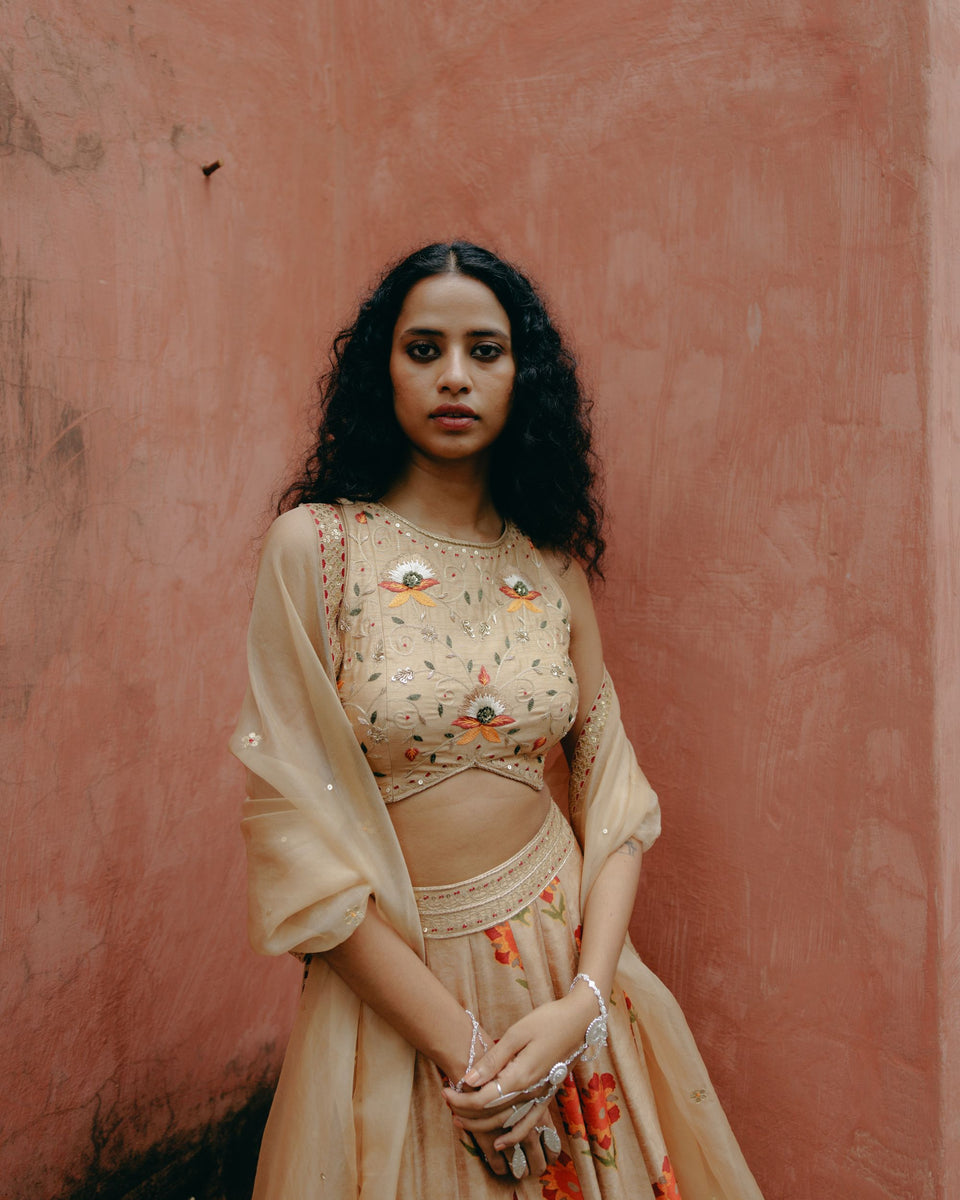 Biscuit Brown Lehenga - MARKET