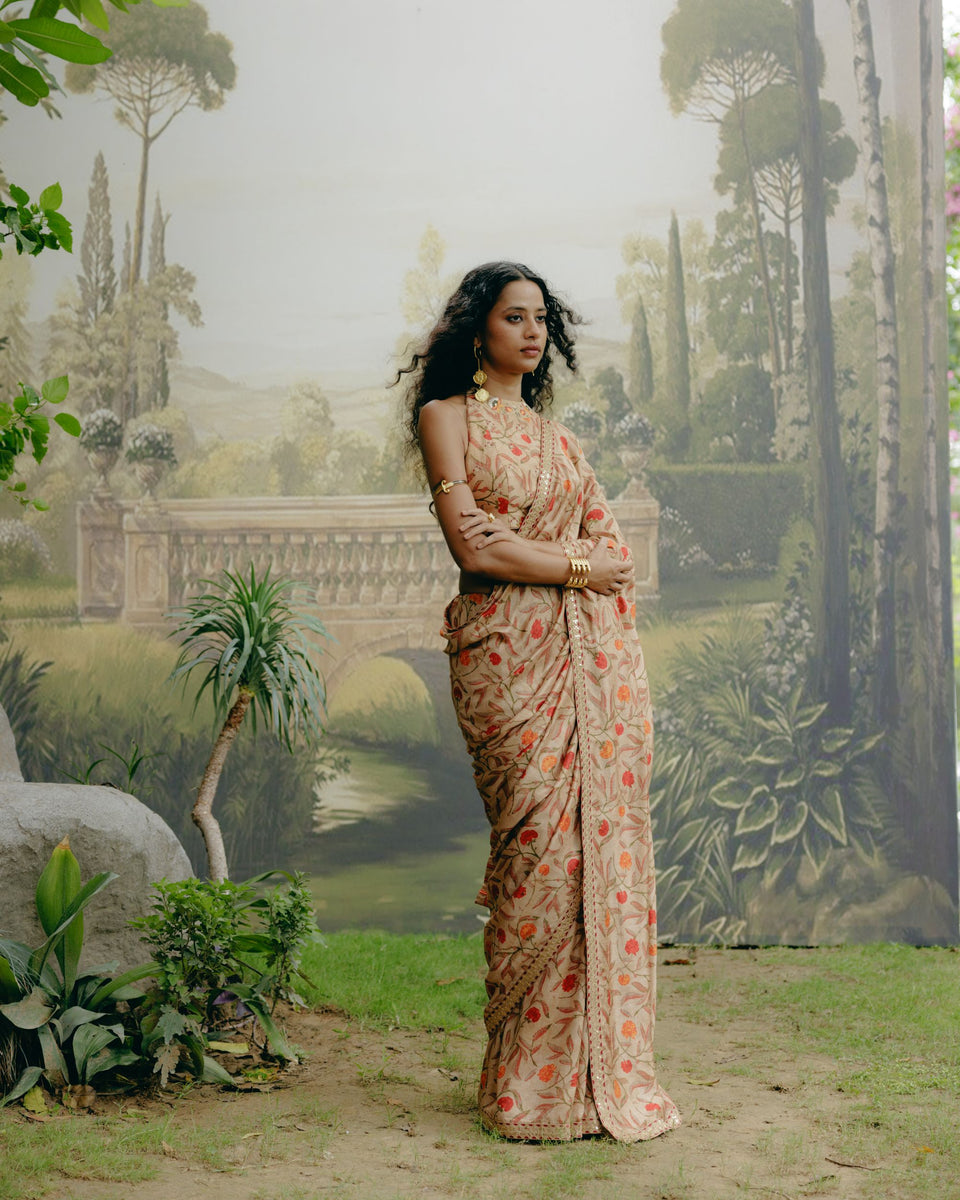 Biscuit Brown Saree - MARKET