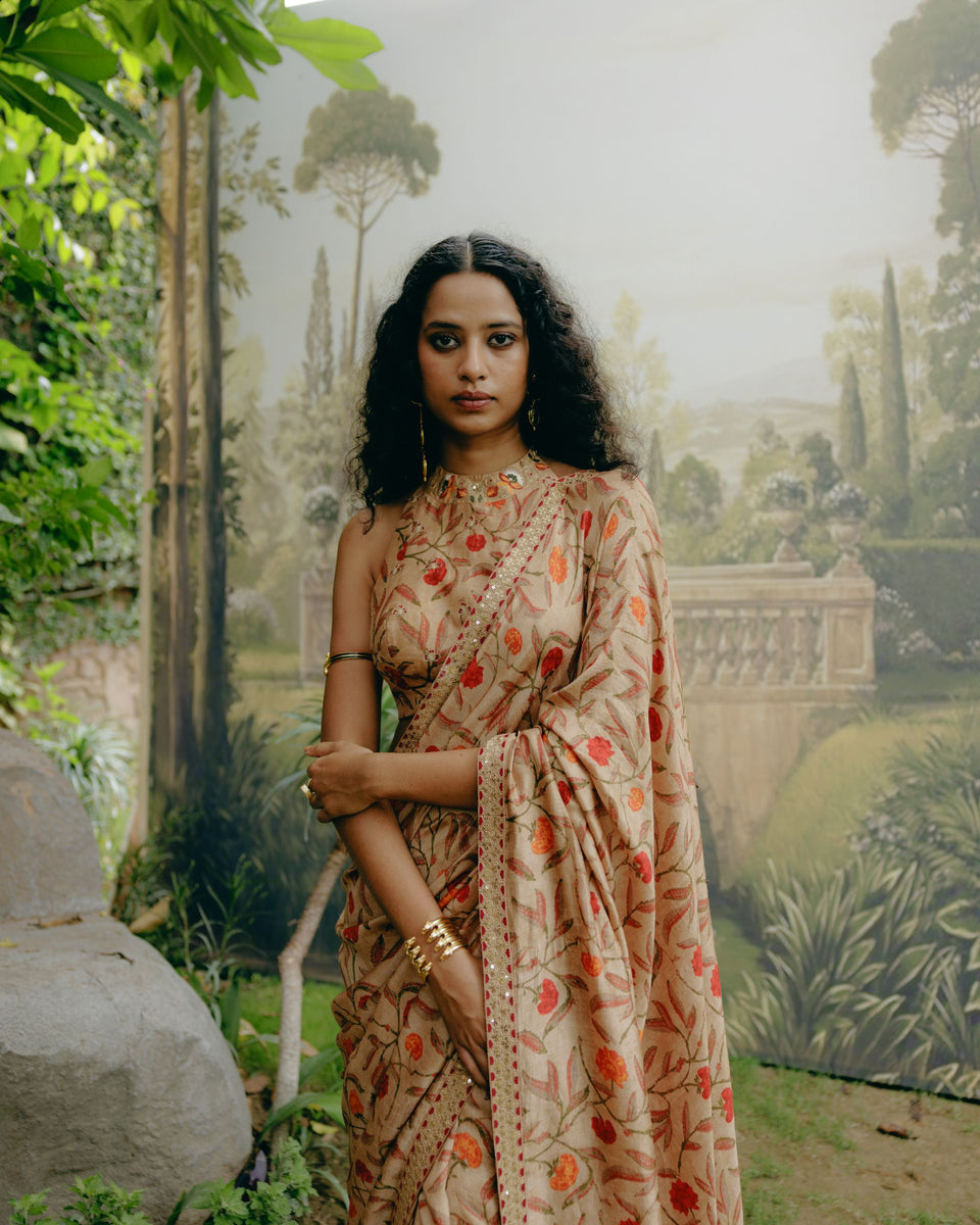 Biscuit Brown Saree - MARKET
