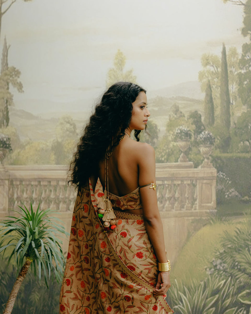 Biscuit Brown Saree - MARKET