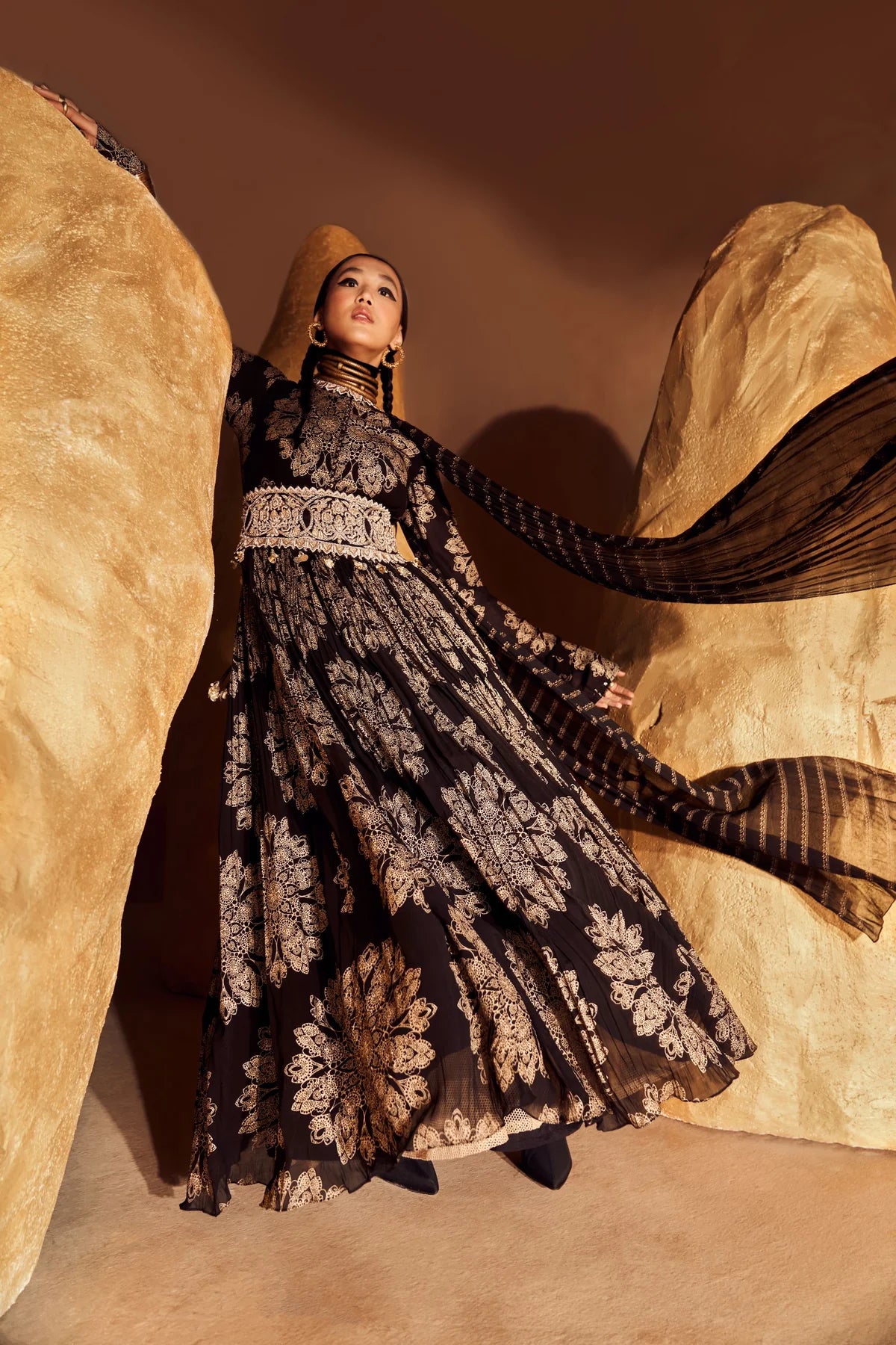 Black Tara Belted Anarkali - MARKET