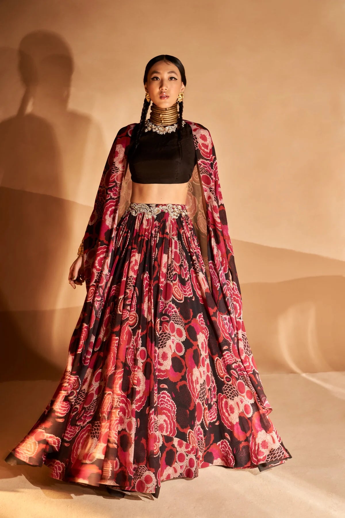 Black Gulbahar Cape & Skirt Set - MARKET