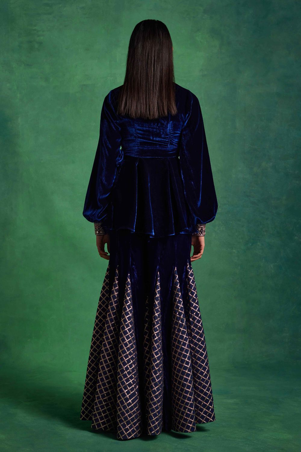 Blue Velvet Peplum and Godet Pants Set - MARKET