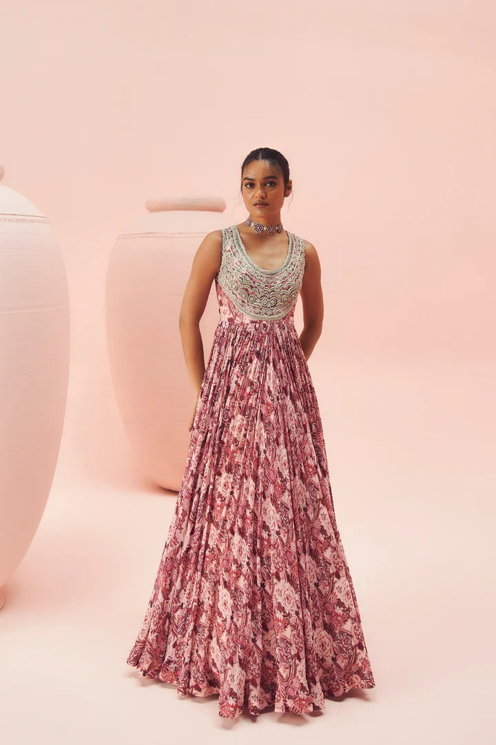 Blush Abstract Floral Anarkali - MARKET