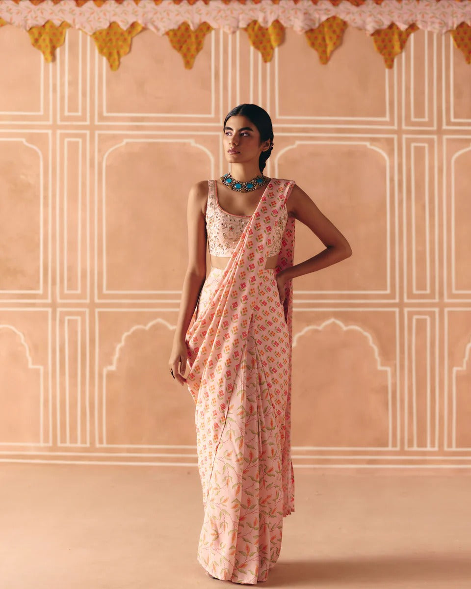 Blush Pink Pre Draped Saree - MARKET