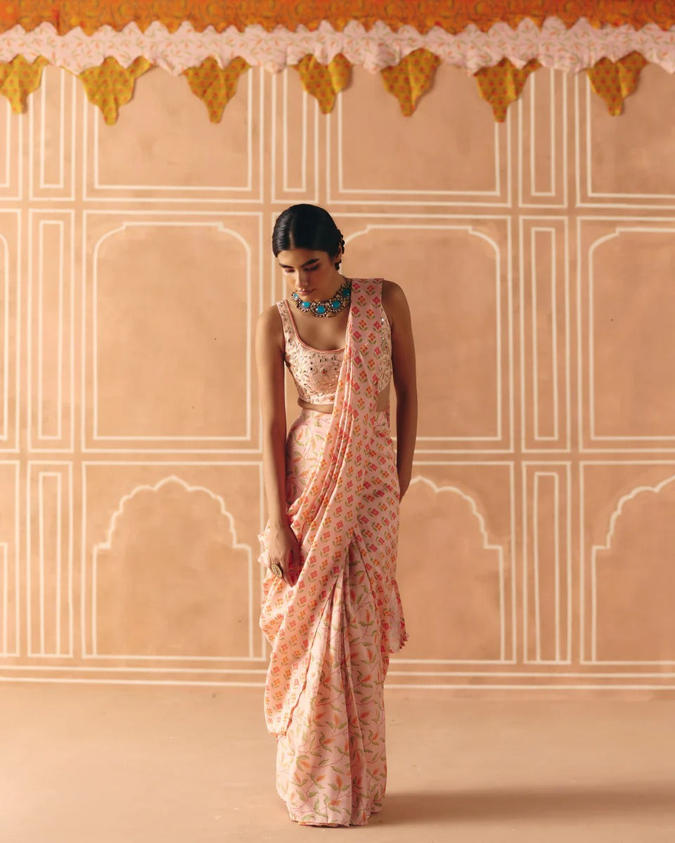 Blush Pink Pre Draped Saree - MARKET