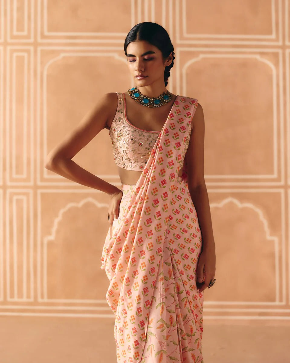 Blush Pink Pre Draped Saree - MARKET