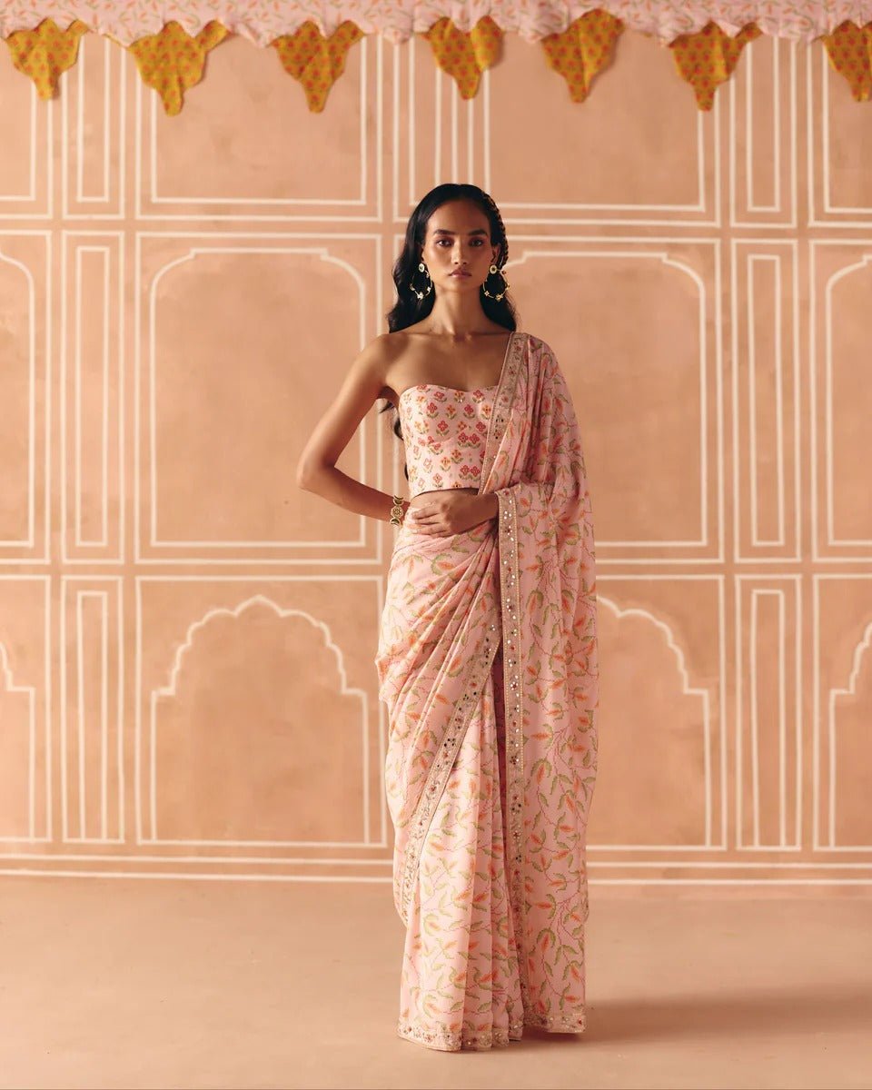 Blush Pink Saree + Corset - MARKET