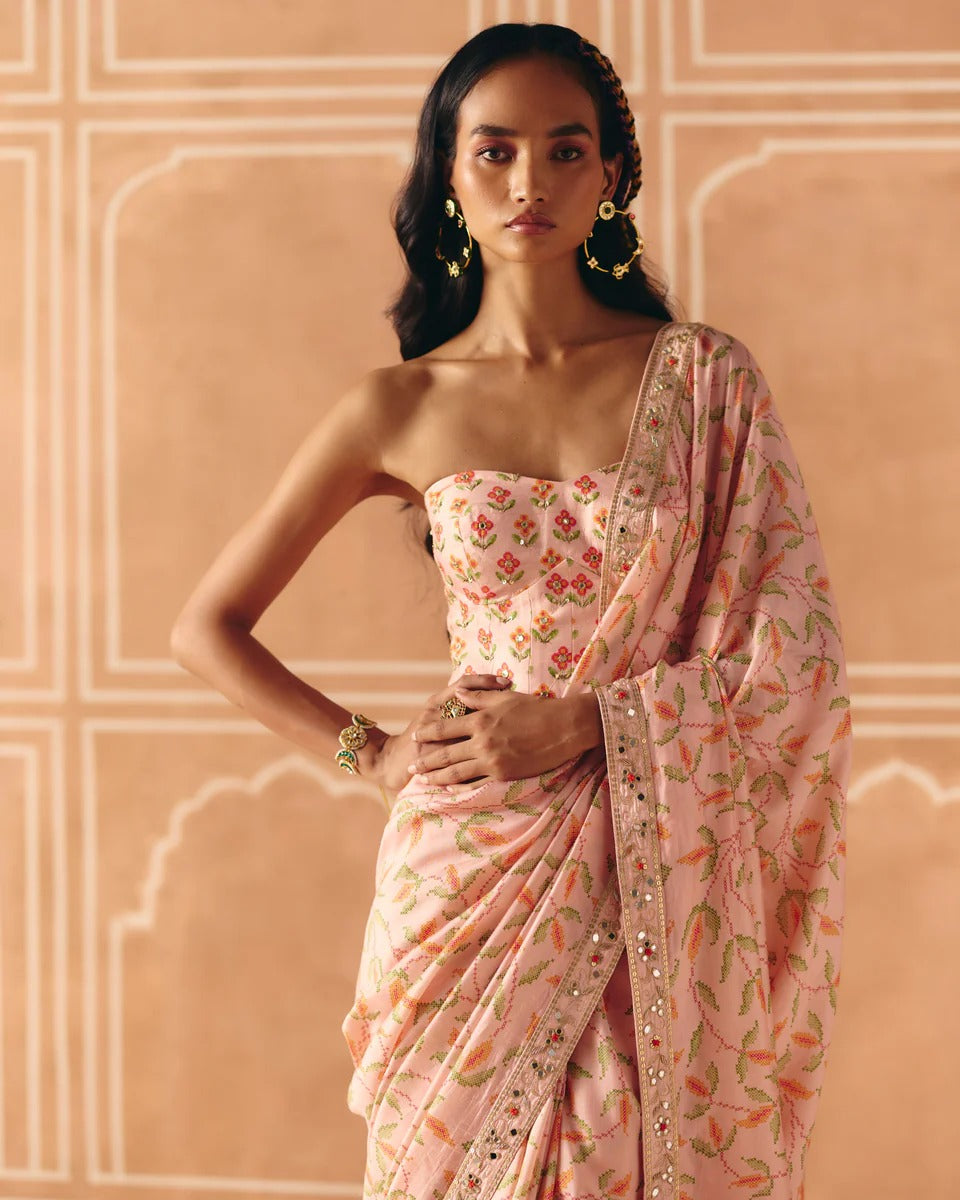 Blush Pink Saree + Corset - MARKET