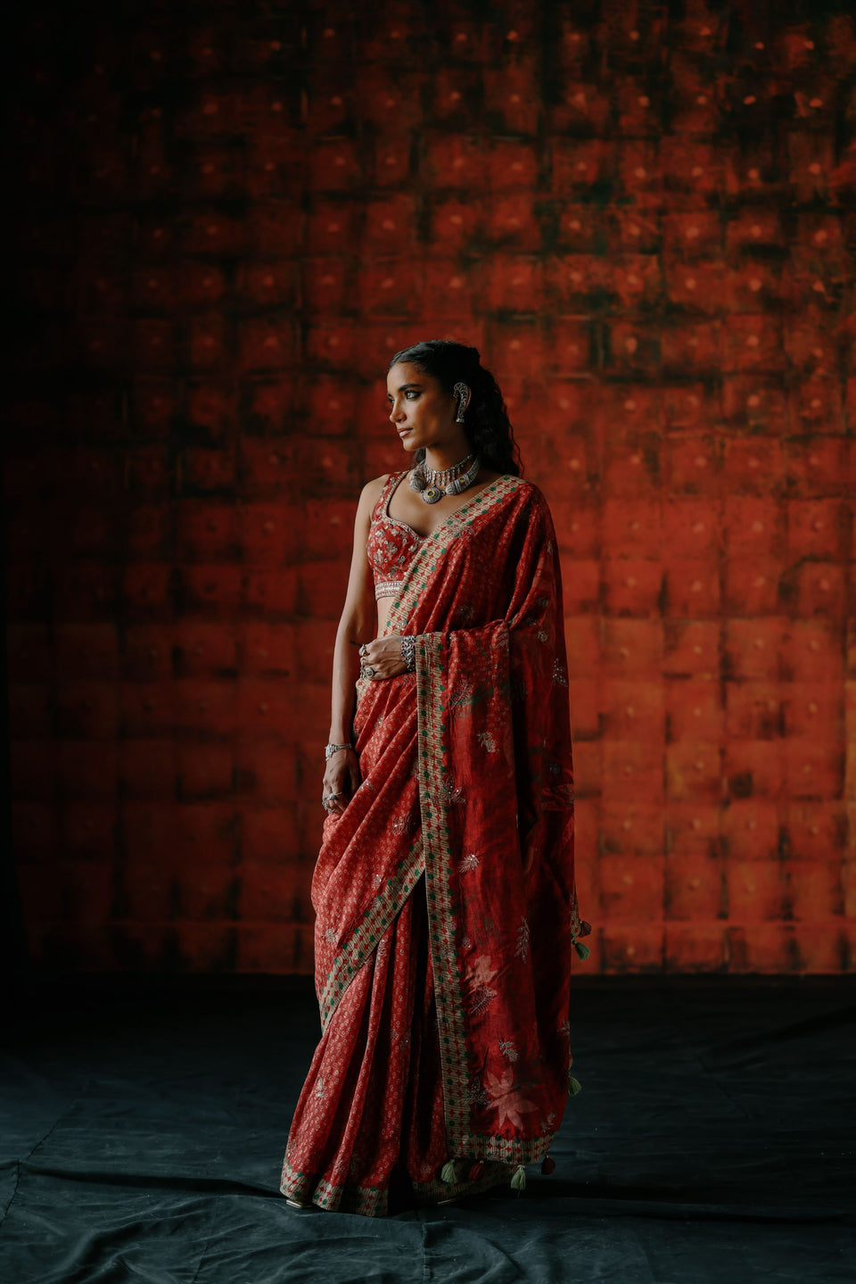 Brick Red Saree - MARKET