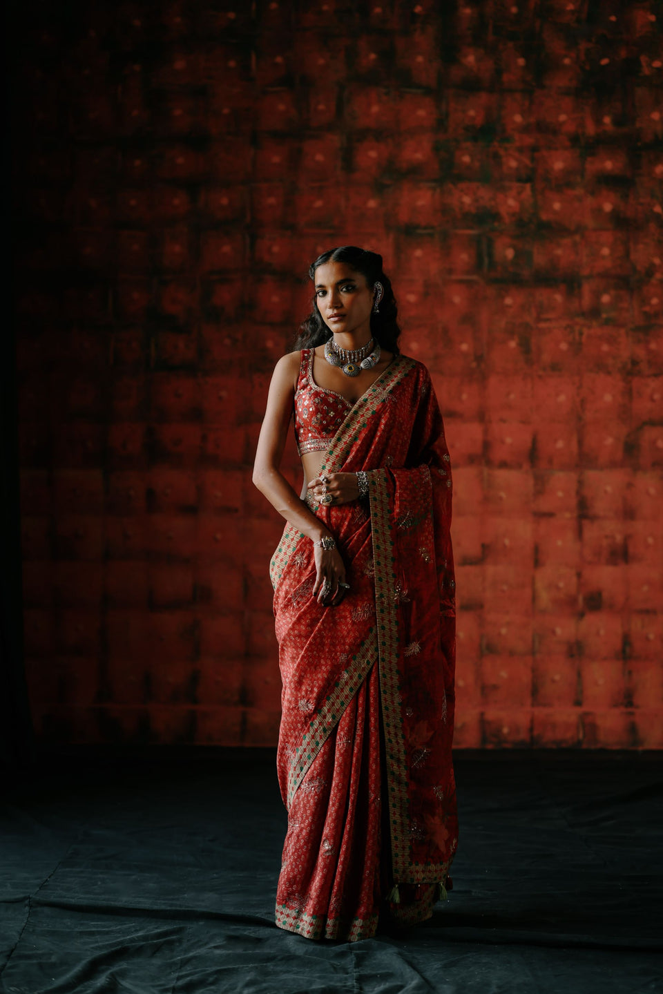 Brick Red Saree - MARKET