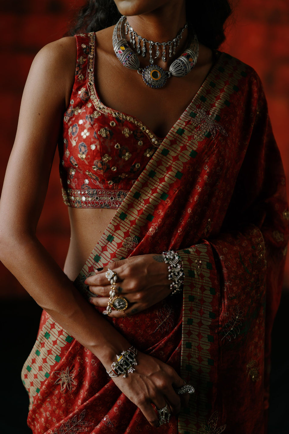 Brick Red Saree - MARKET