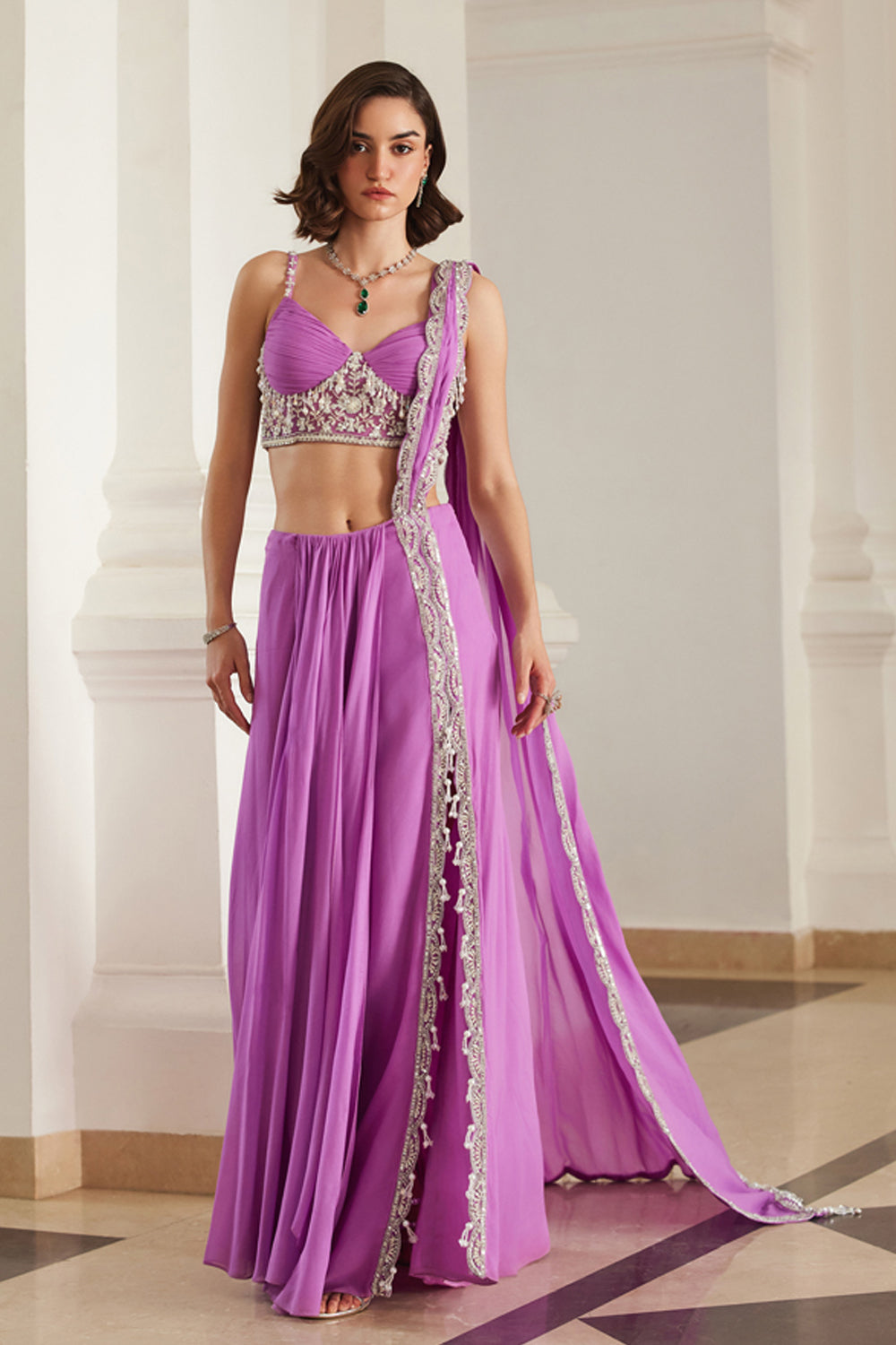 Bubblegum Pink Corset Slit Saree - MARKET