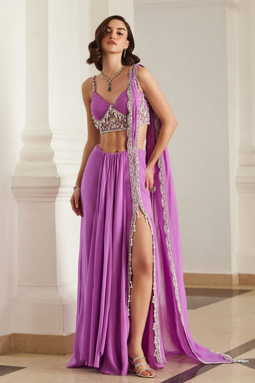 Bubblegum Pink Corset Slit Saree - MARKET