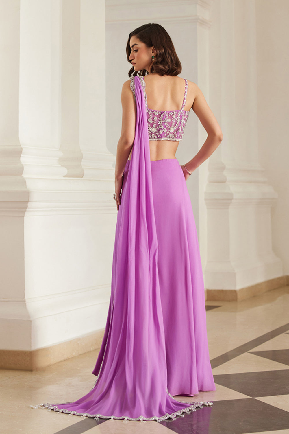 Bubblegum Pink Corset Slit Saree - MARKET