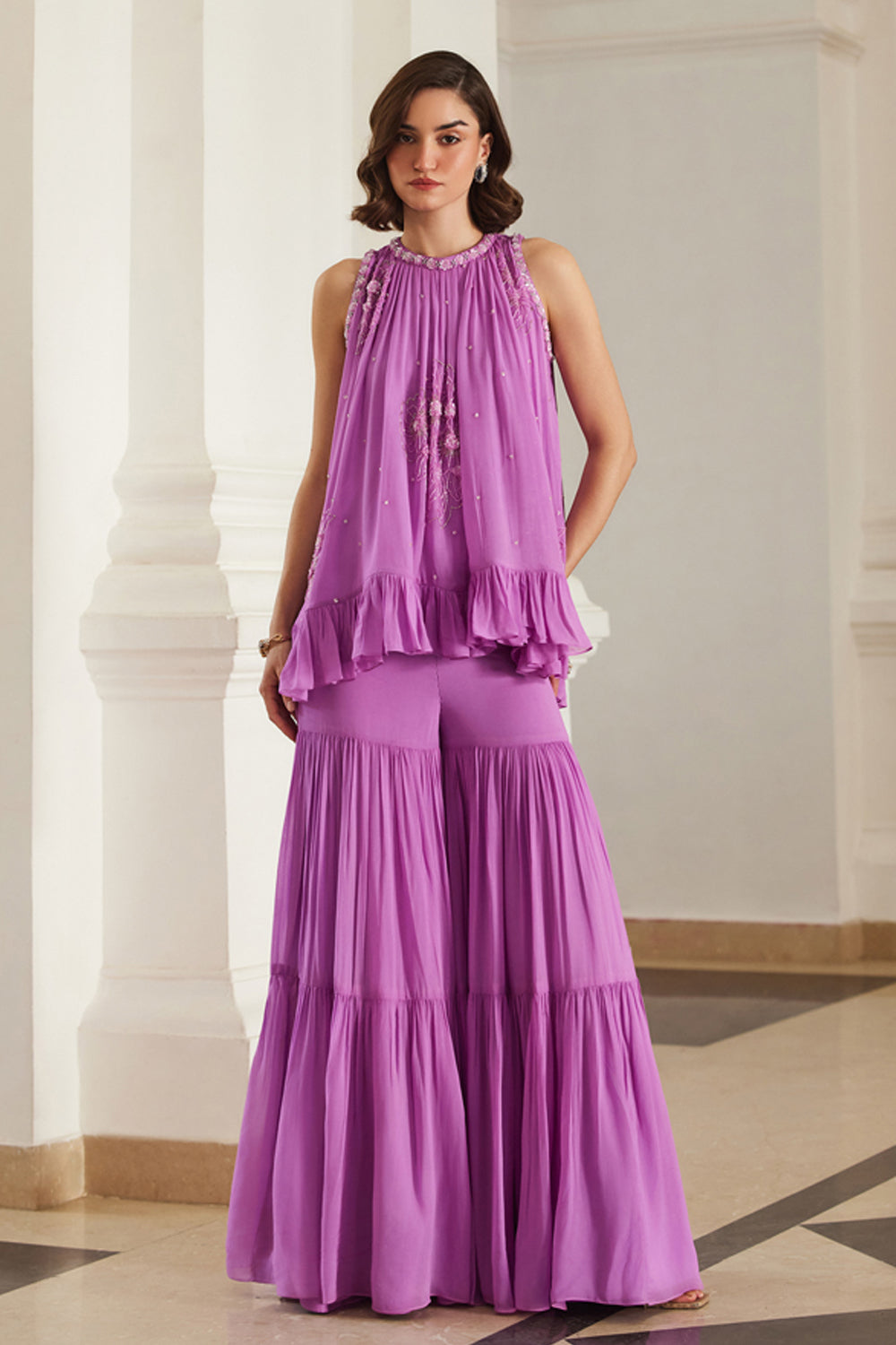 Bubblegum Pink Halterneck Top Sharara Set - MARKET