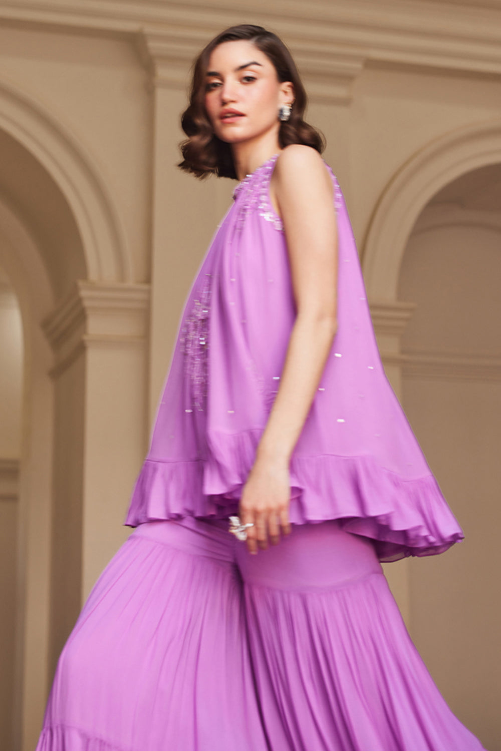 Bubblegum Pink Halterneck Top Sharara Set - MARKET