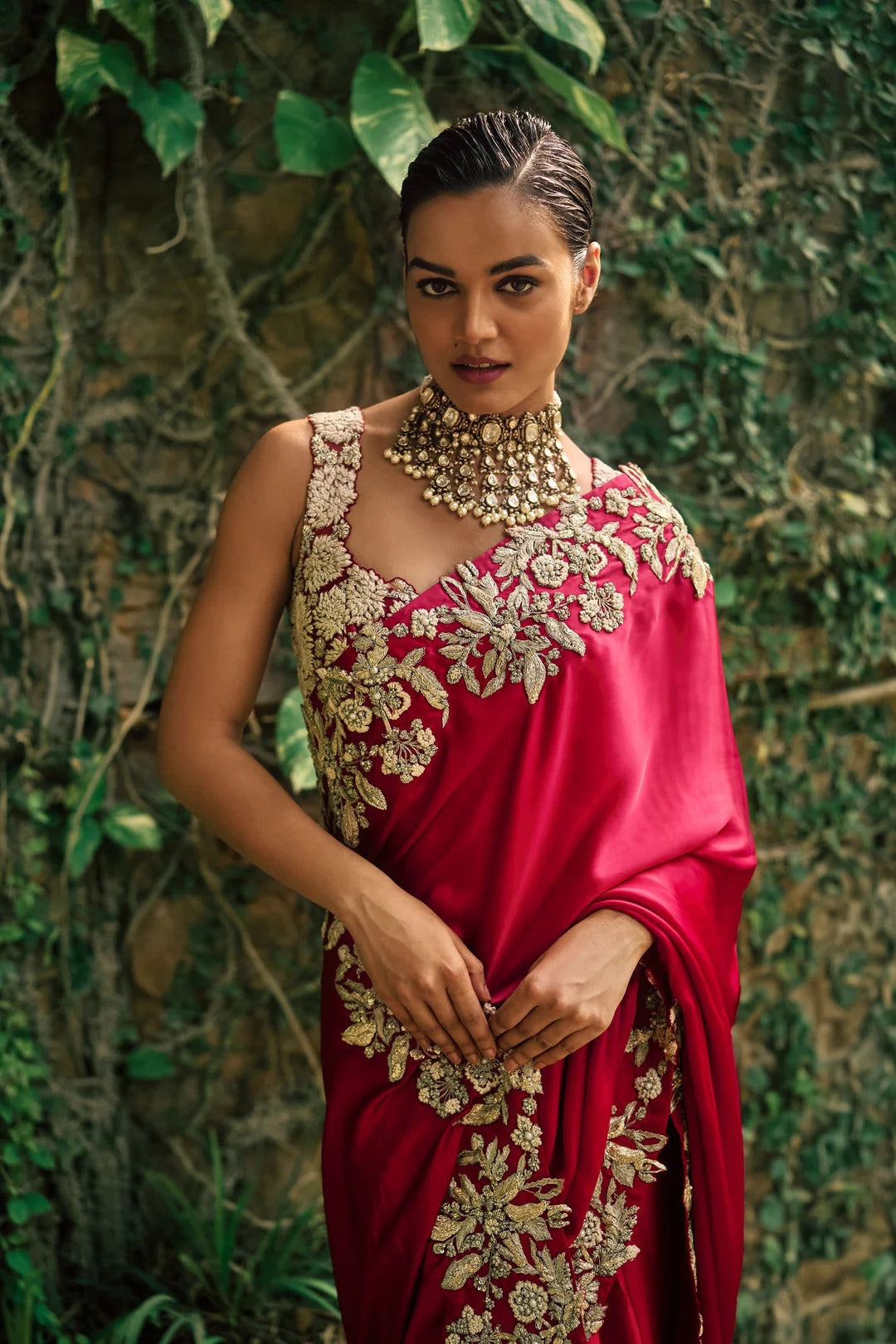 Crimson Red Saree - MARKET