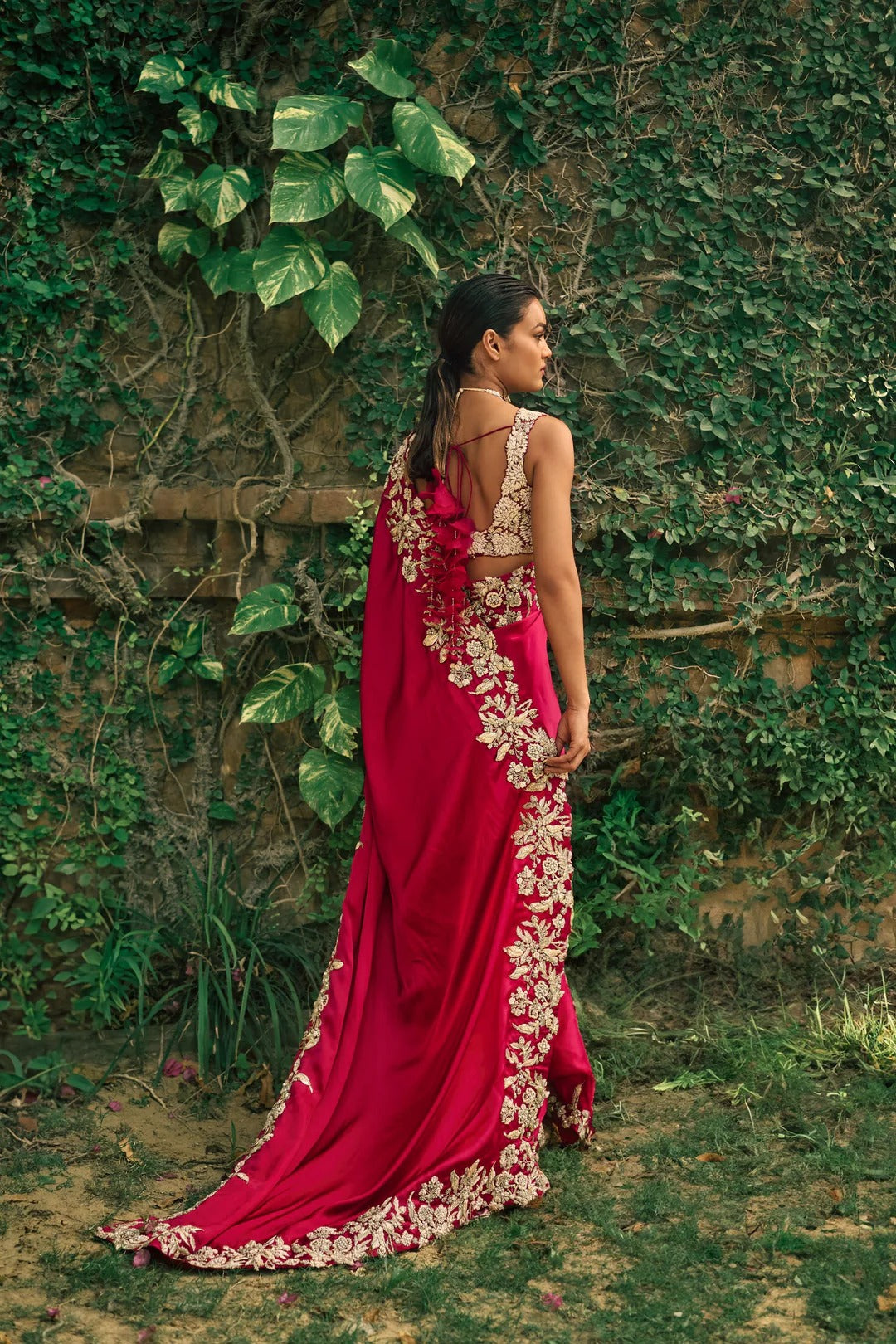 Crimson Red Saree - MARKET