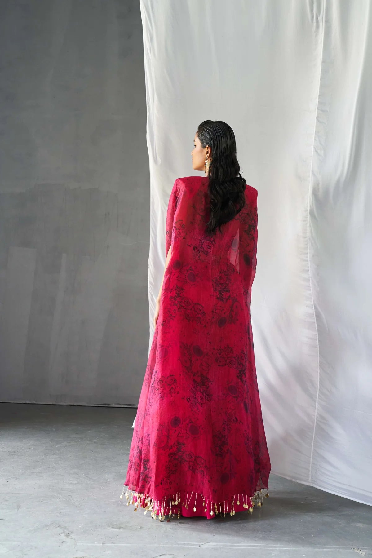 Fuchsia Blossom Cape and Sharara Set - MARKET