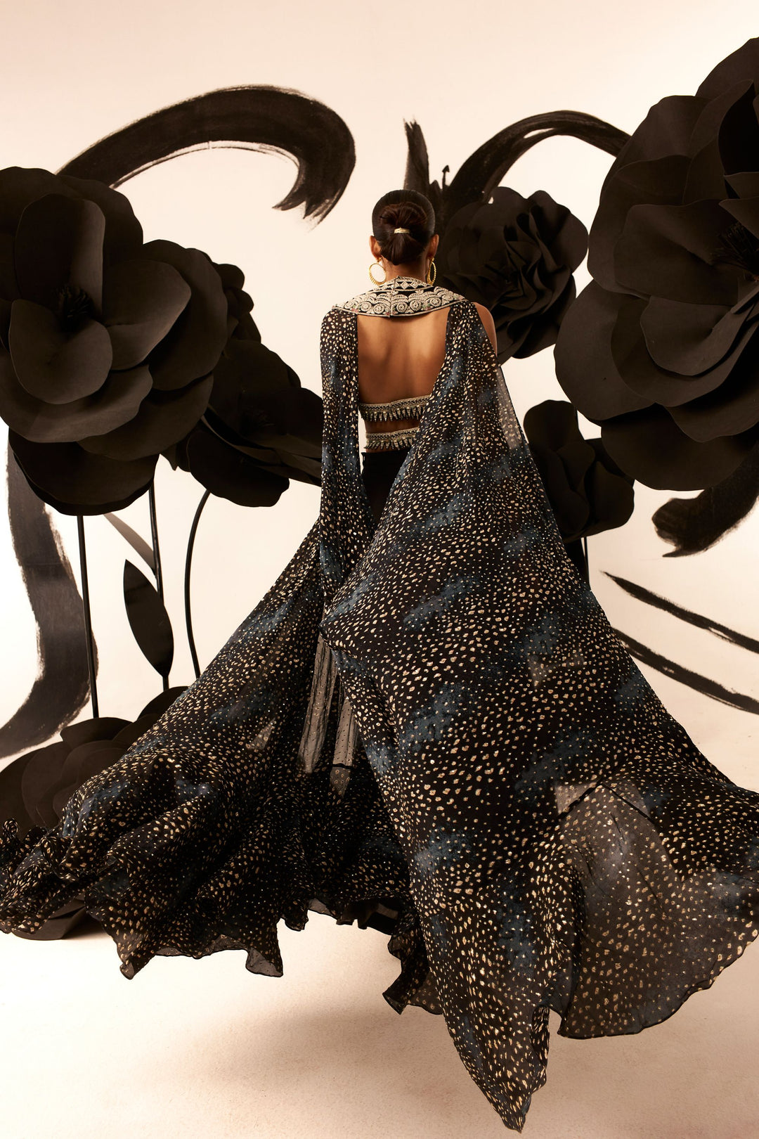 Geometric Blouse with Flared Pant & Rosette Drape - MARKET