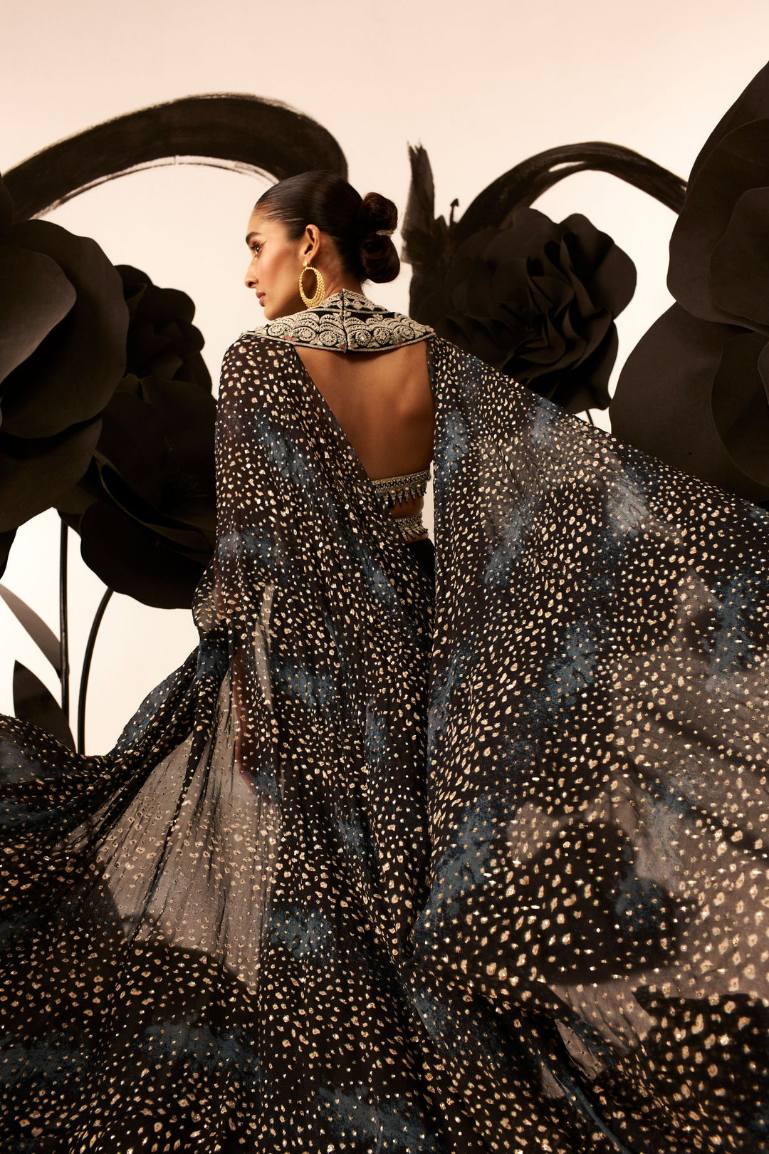 Geometric Blouse with Flared Pant & Rosette Drape - MARKET