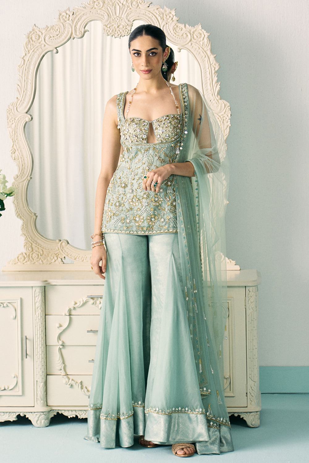 Aqua Kurta And Sharara Set - MARKET