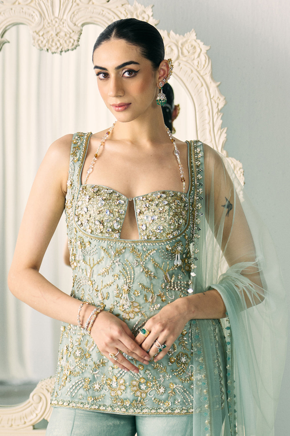 Aqua Kurta And Sharara Set - MARKET