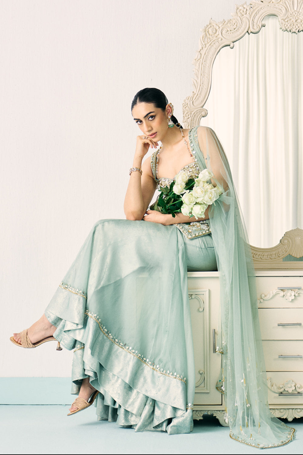 Aqua Kurta And Sharara Set - MARKET