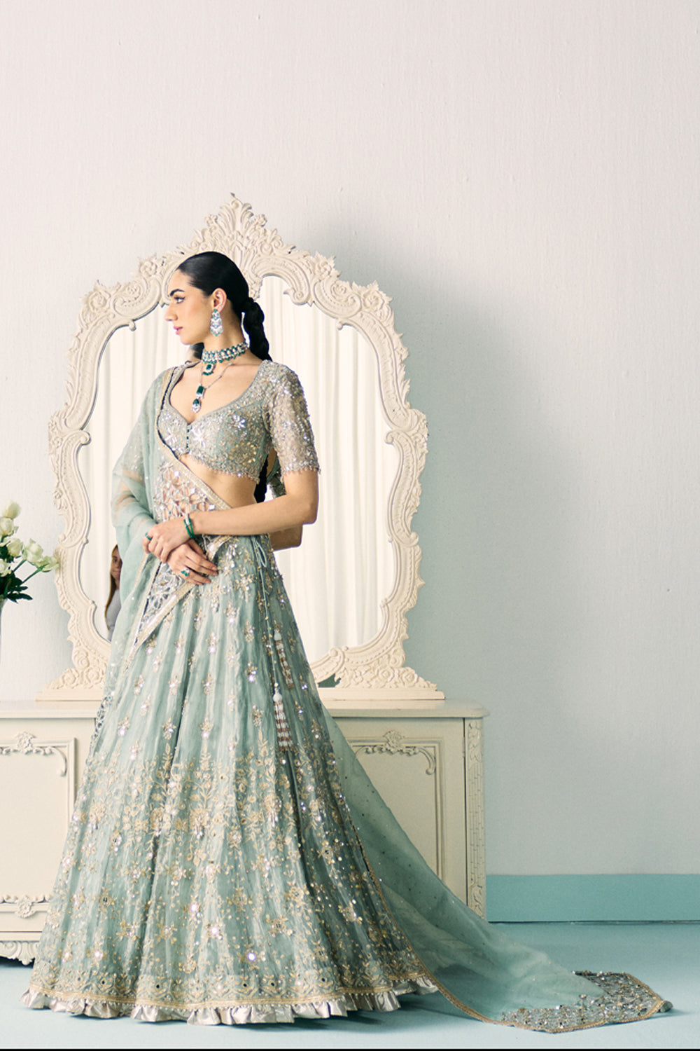 Aqua Tissue Lehenga Set - MARKET
