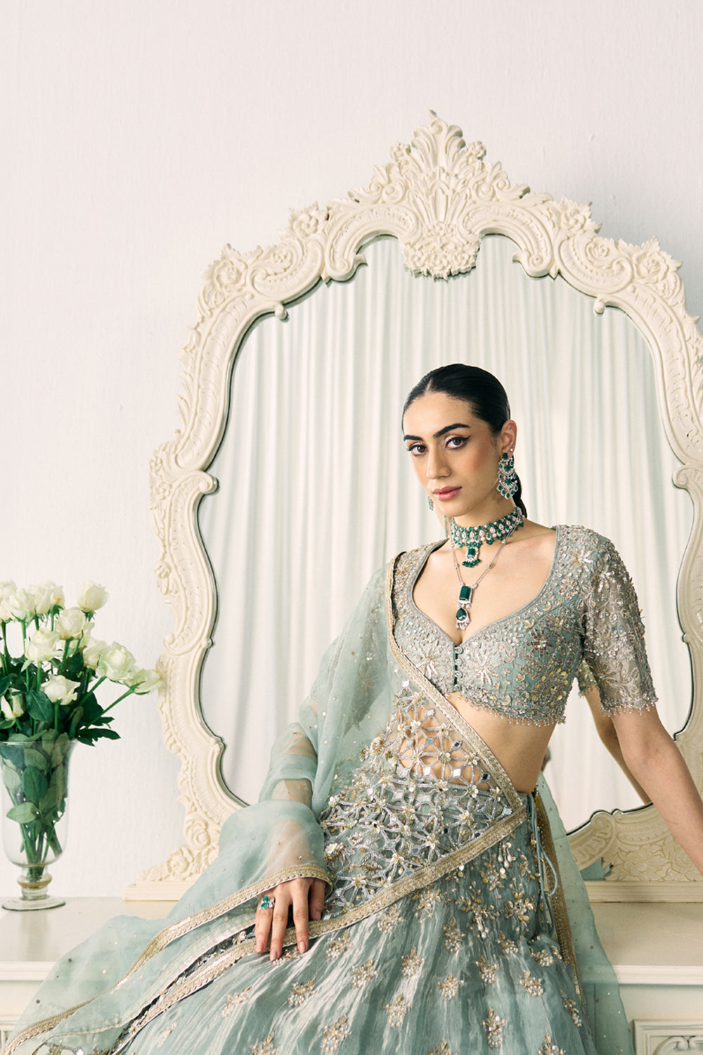 Aqua Tissue Lehenga Set - MARKET