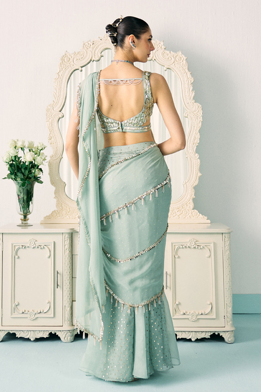 Aqua Mukaish Work Saree - MARKET