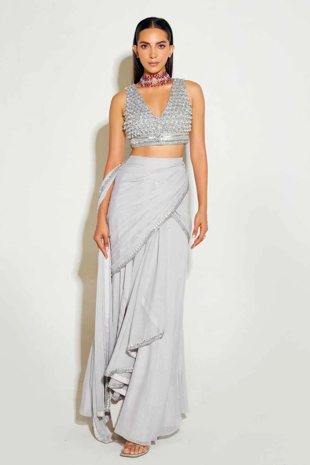Grey Slit Saree - MARKET
