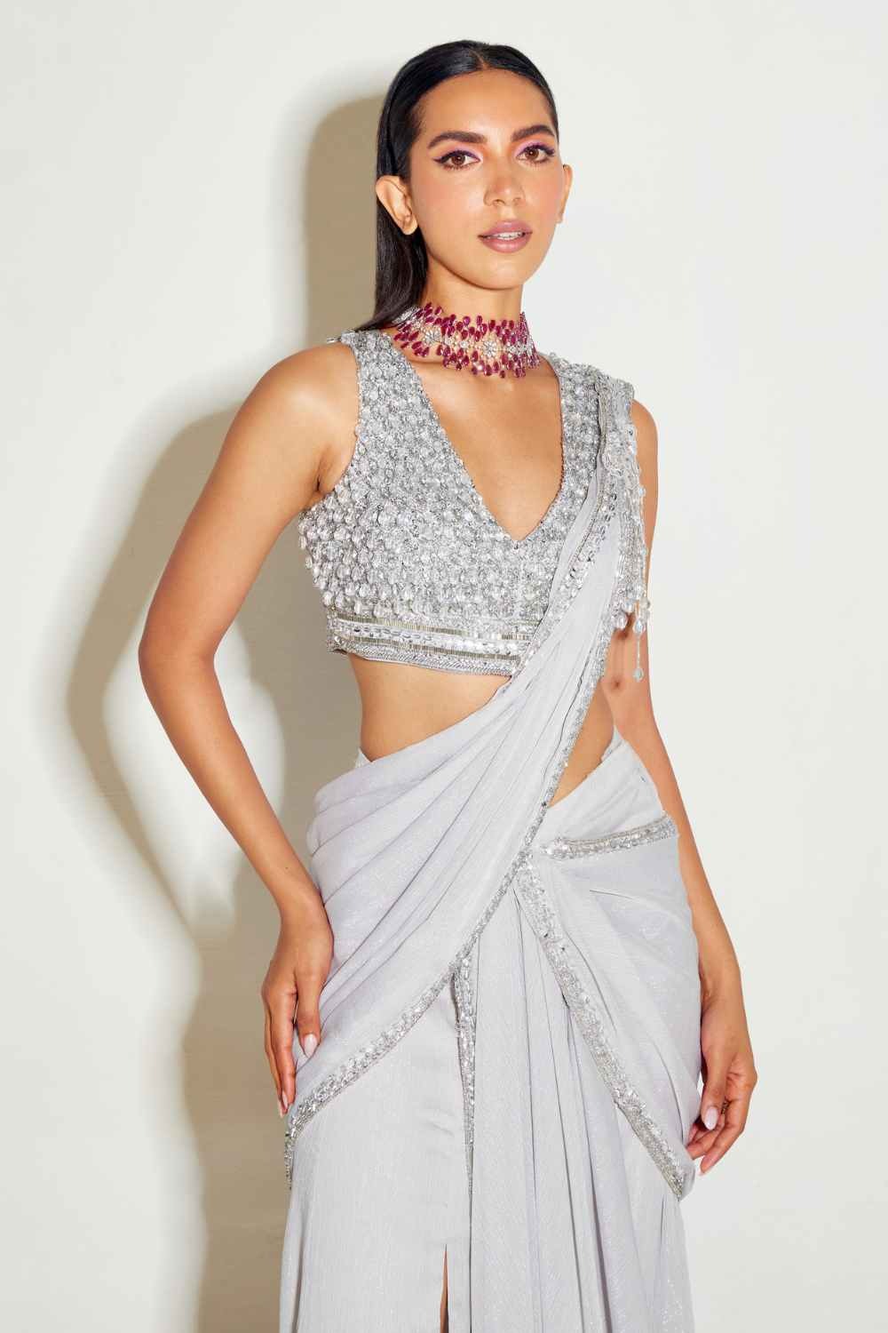 Grey Slit Saree - MARKET