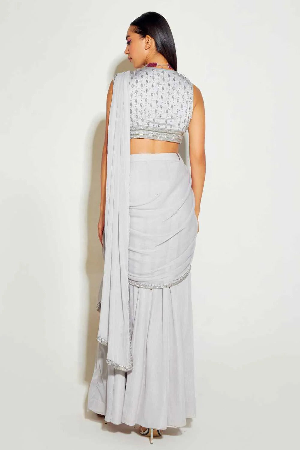 Grey Slit Saree - MARKET