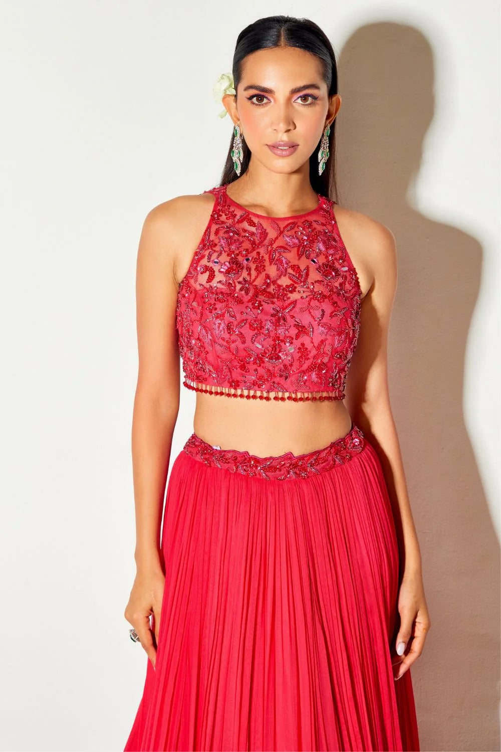 Hot Pink Tonal Blouse & Pleated Lehenga - MARKET