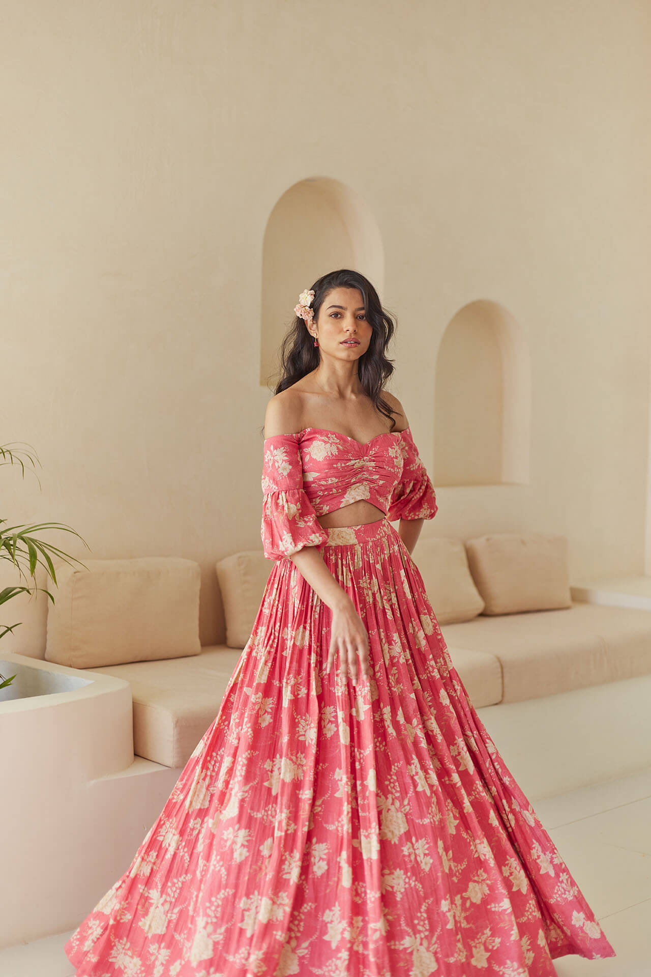 Floral Cold Shoulder Lehenga - MARKET