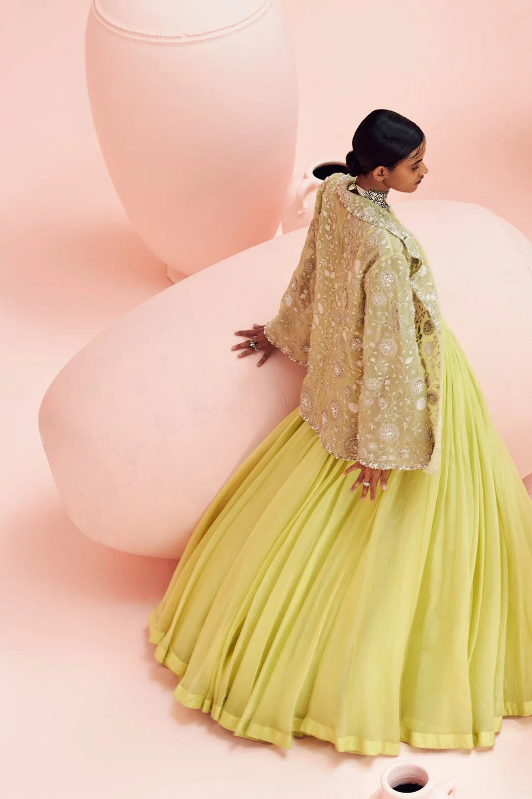 Lime Green Lehenga & Embroidered Jacket Set - MARKET