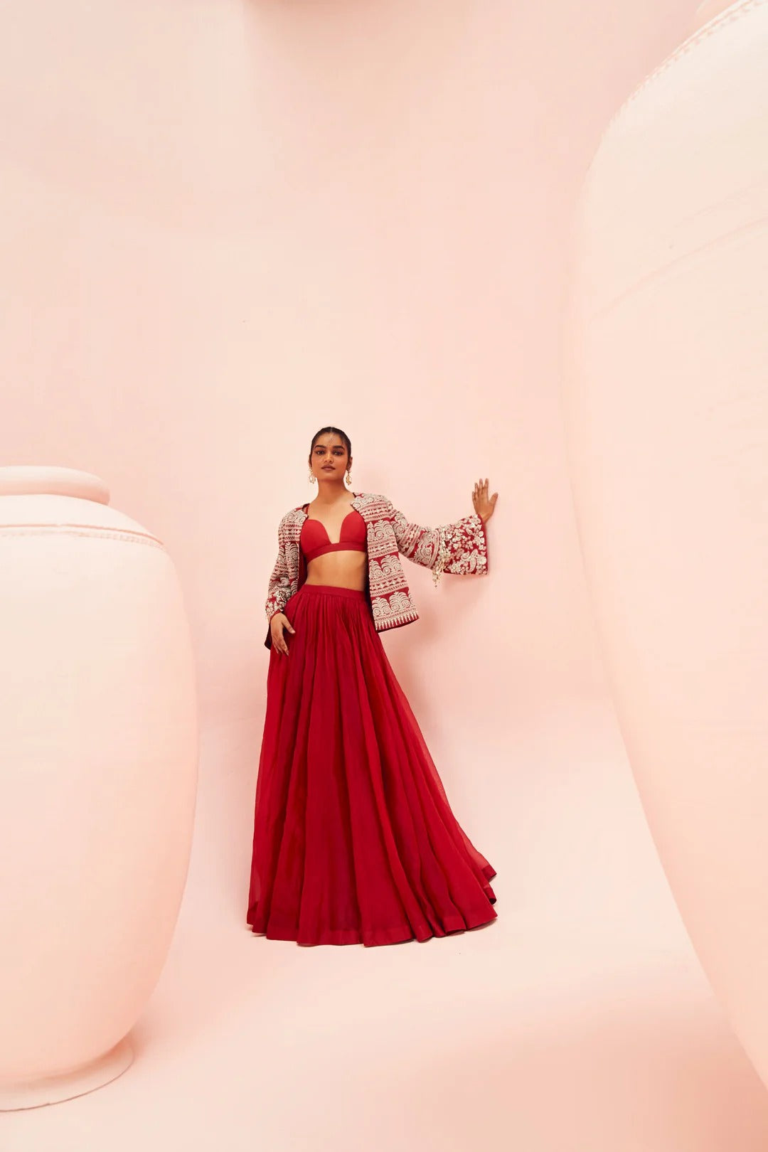 Love Red Lehenga with Short Jacket Set - MARKET