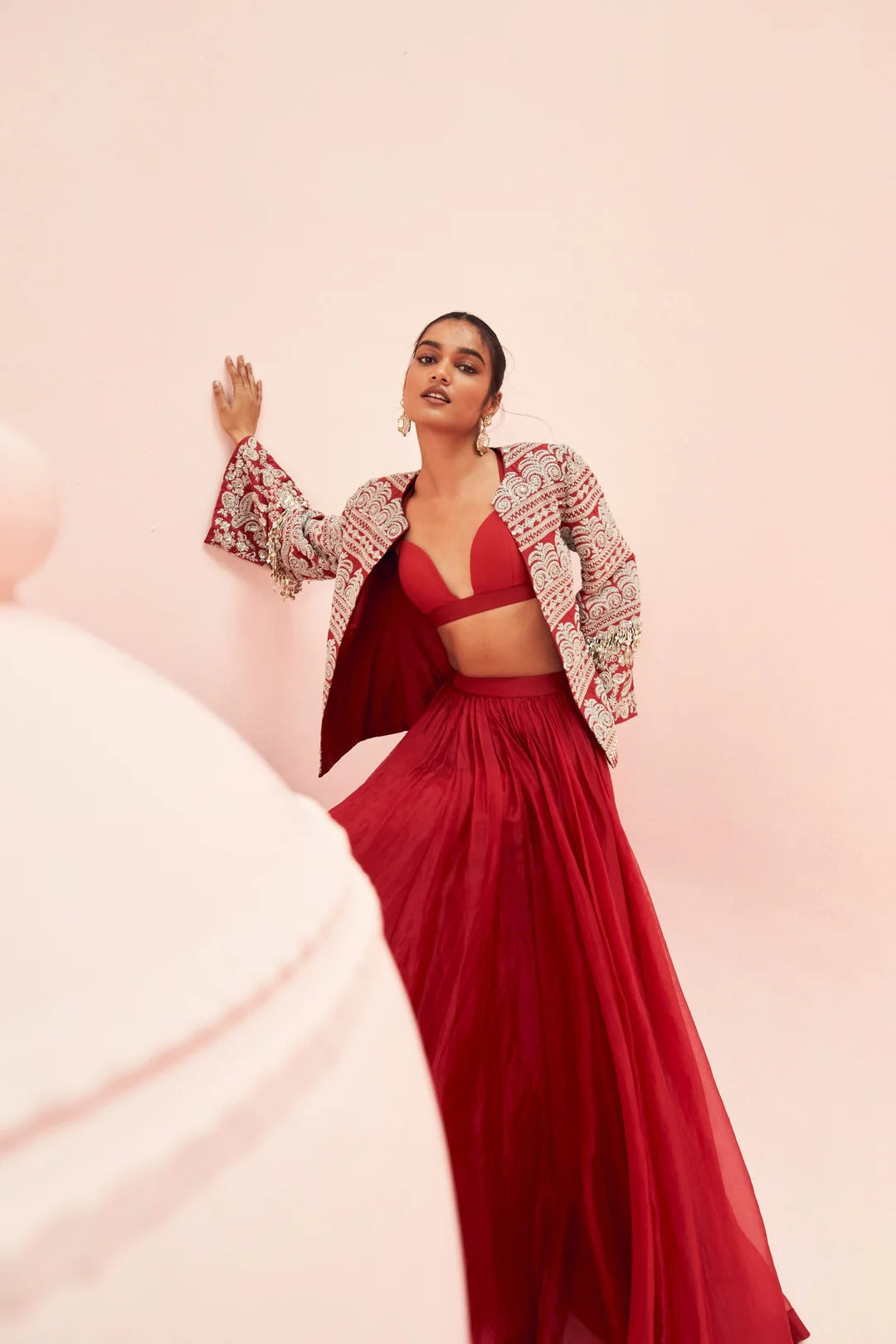 Love Red Lehenga with Short Jacket Set - MARKET