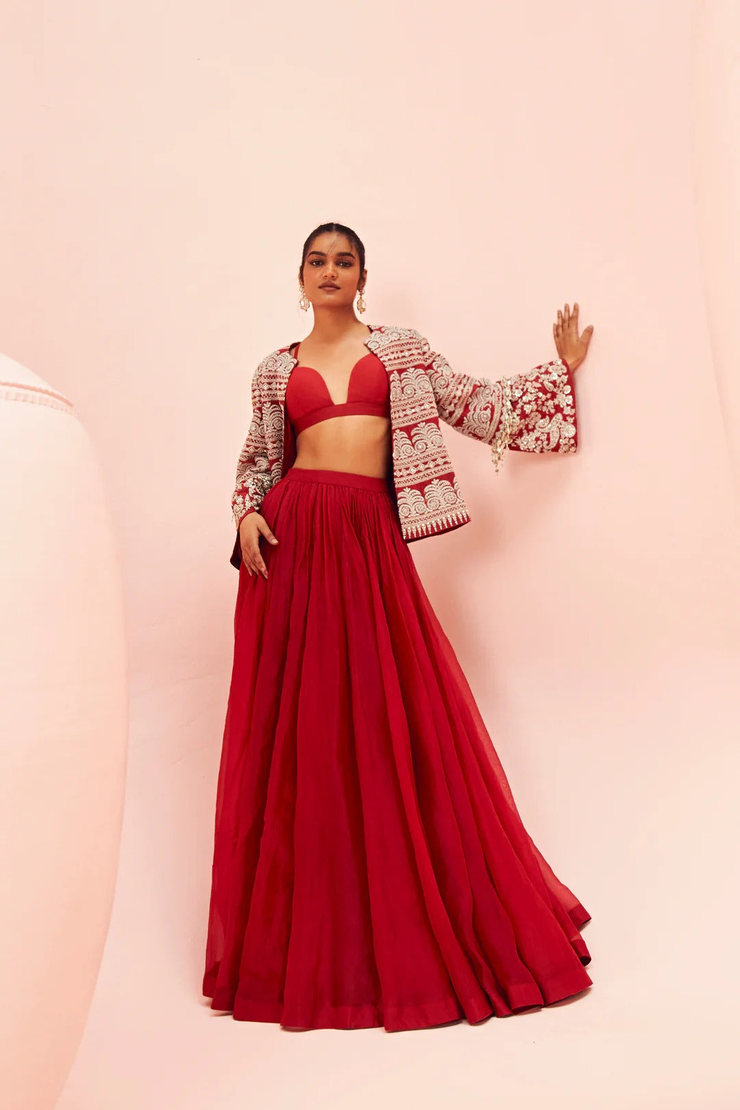 Love Red Lehenga with Short Jacket Set - MARKET