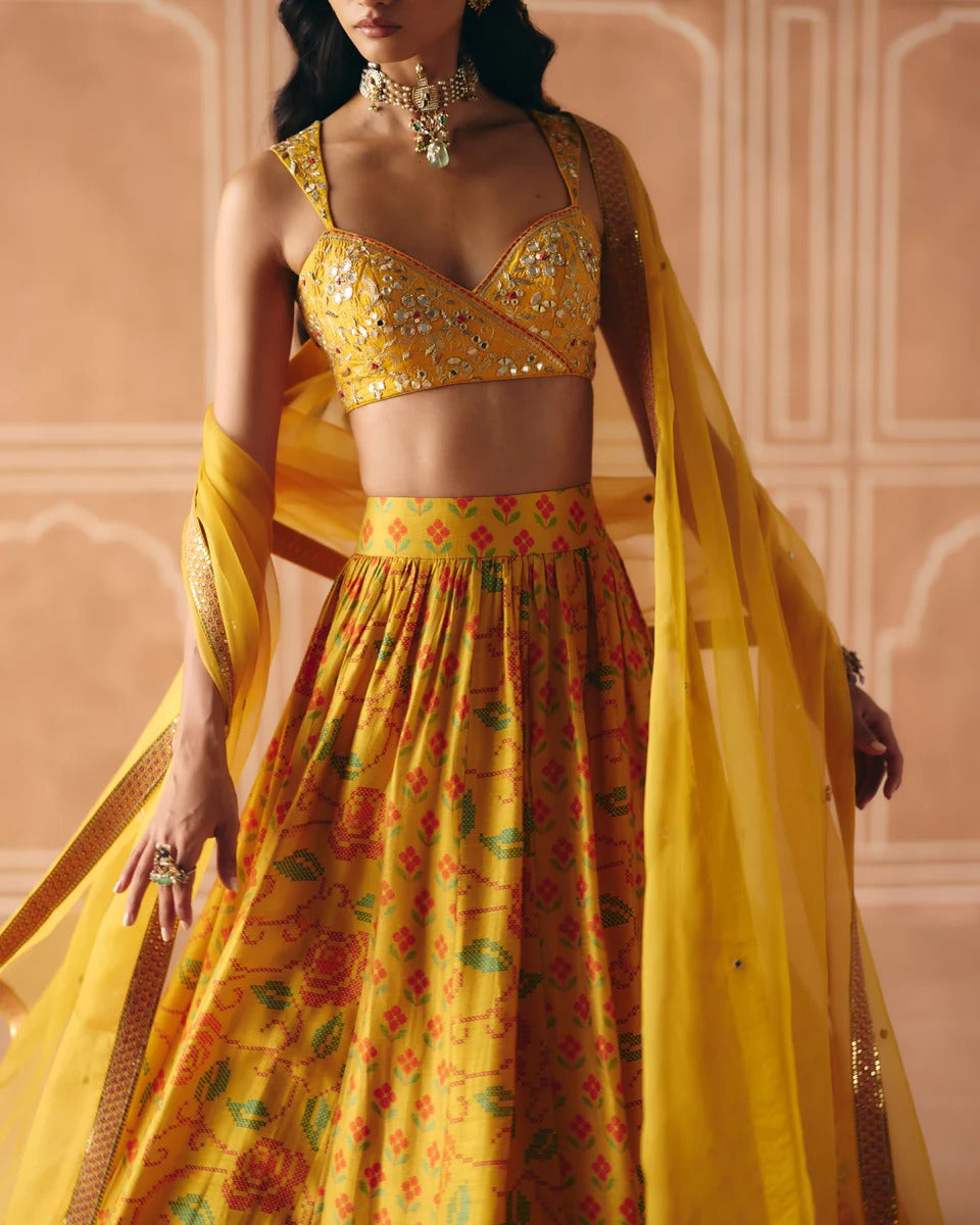 Marigold Gathered Lehenga - MARKET