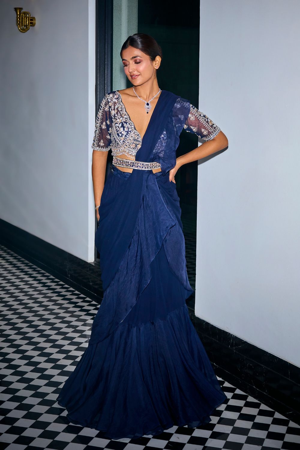 Midnight Blue Ruffle Saree - MARKET