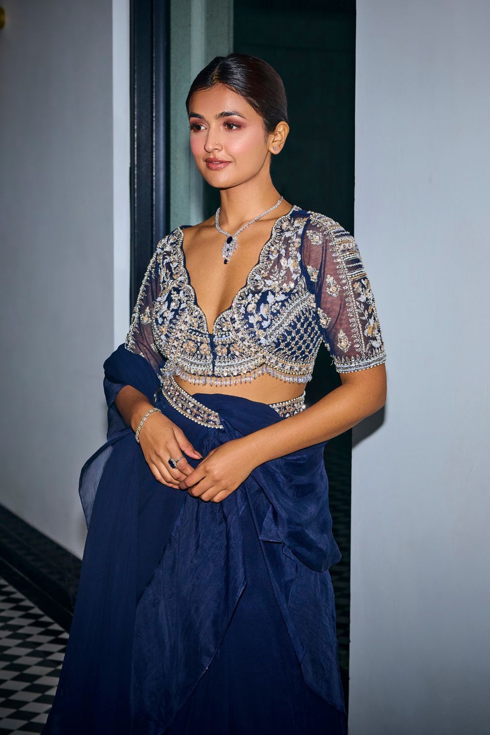 Midnight Blue Ruffle Saree - MARKET