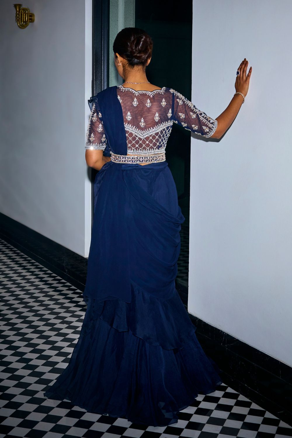 Midnight Blue Ruffle Saree - MARKET